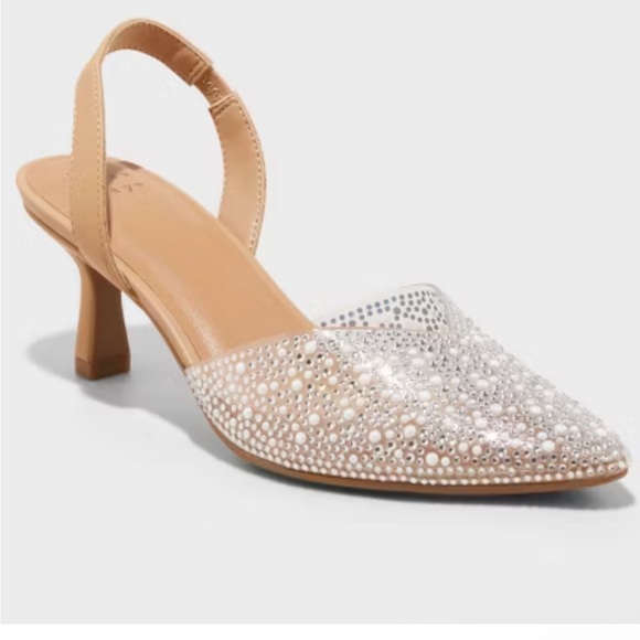 A New Day Women’s Isabel Embellished Slingback Kitten Heels Size 8.5 - Picture 1 of 16